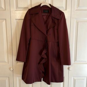 Maroon Ruffle Detail Sateen Coat